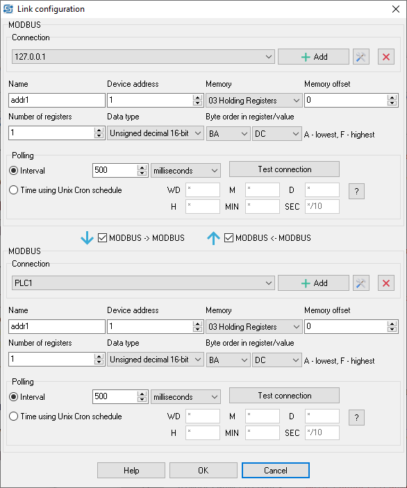 MODBUS Tag Link Parameters