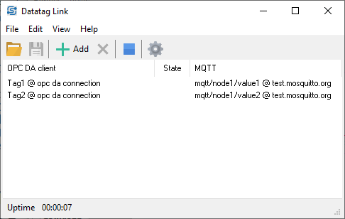 Datatag Link Main Window With Connected OPC And MQTT Items