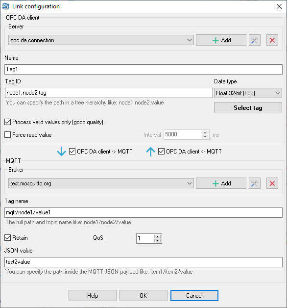 OPC-MQTT Link Settings