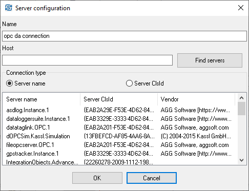 OPC DA server selection