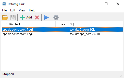 Datatag Link Main Window With OPC-SQL Server Link