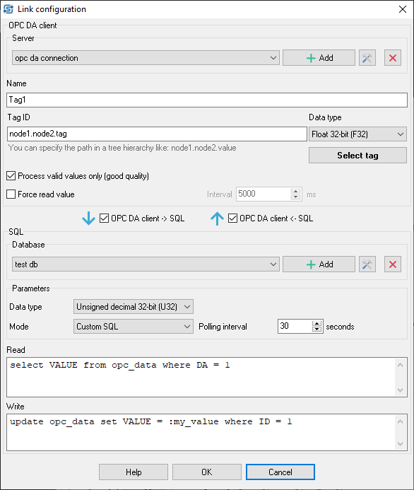 OPC-SQL Tag Linking