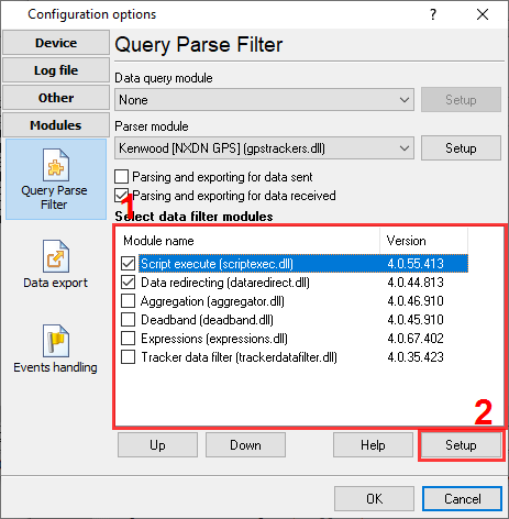 GPS tracker. Selecting data filter plugins.