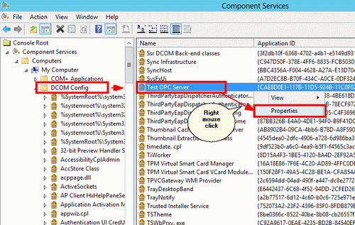 Specifying DCOM properties for the OPC server