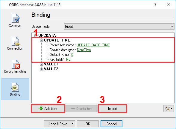 OPC ODBC. Binding variables with table columns.