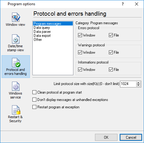 Configuring the program's log file