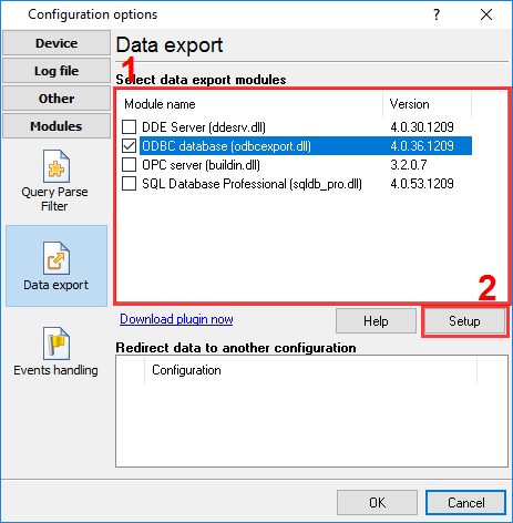 Selecting a data export module