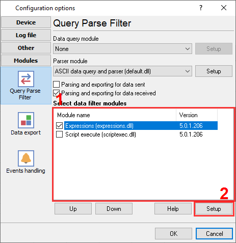 Selecting the filter plugin for postprocessing