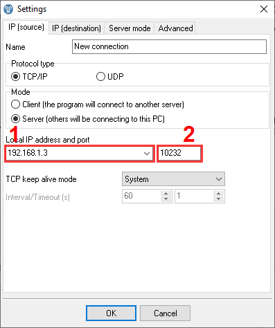 TCP port for incoming data