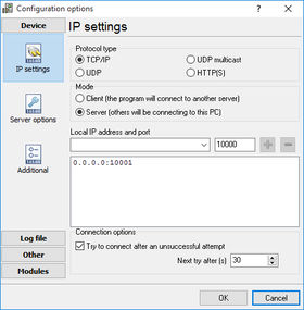 TCP/IP port settings if you receive data via UDP or TCP